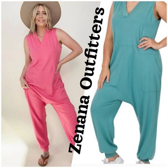 New Zenana Solid Sleeveless Harem Jumpsuit - Picture 1 of 16